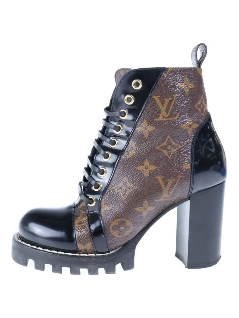 Louis Vuitton Star Trail Ankle Boots Patent Monogram Canvas Plain Brown